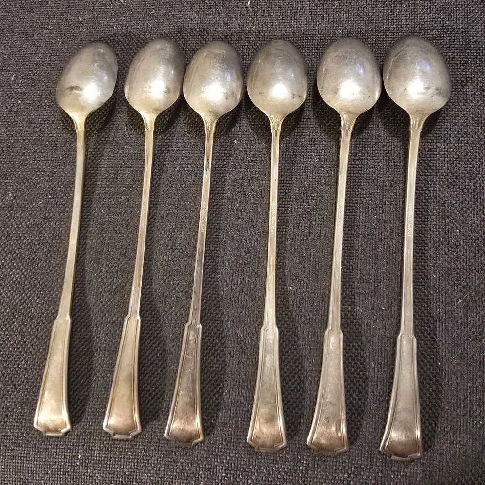 X6 Oneida GRECIAN Silverplate Long Spoon 1881 Rogers Greek Key Flatware 7 3/4